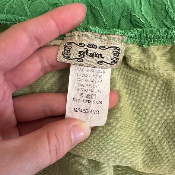 Y2K Vintage Glam Green Embroidered Floral Halter Dress Made in USA Size M - Picture 2 of 9